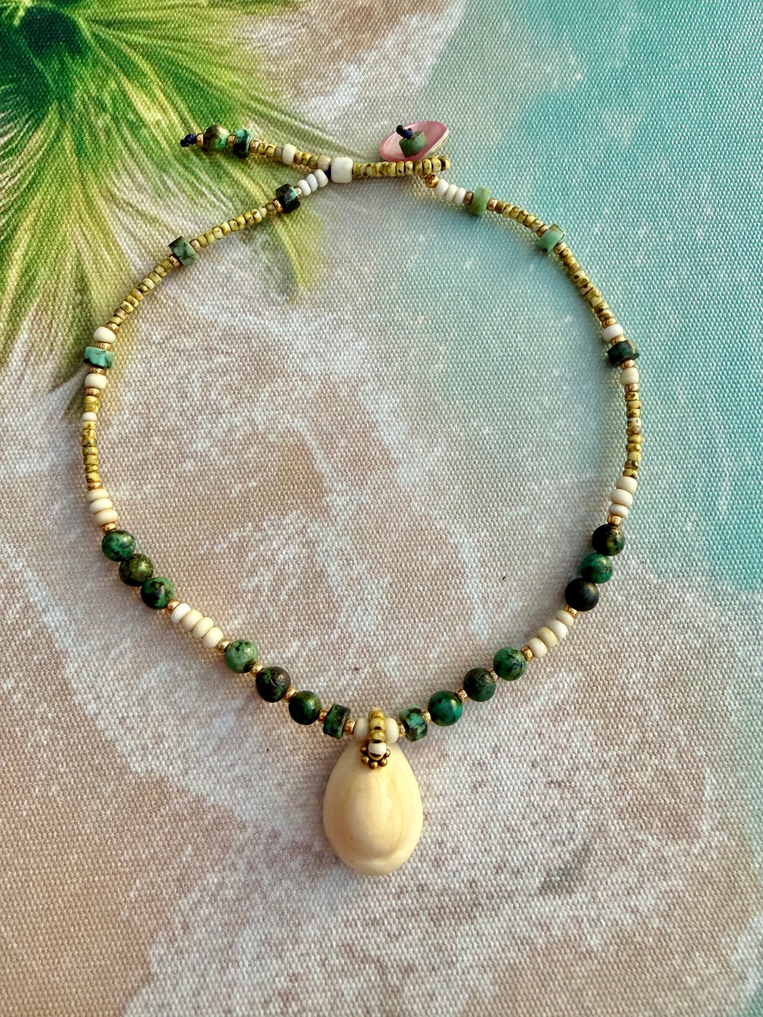 Cowrie Shell Stone Seed Bead Anklet