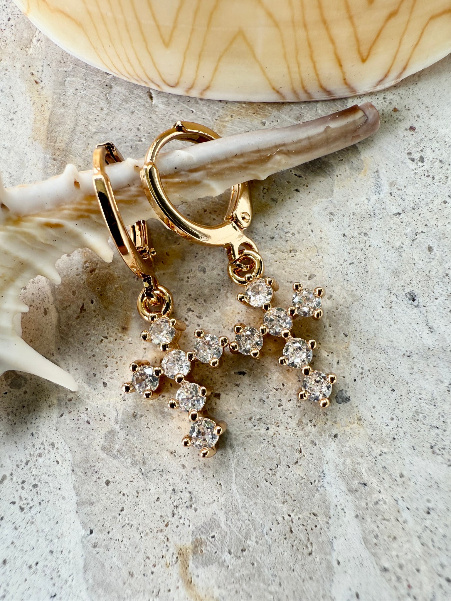 Gold Crystal Cross Earrings