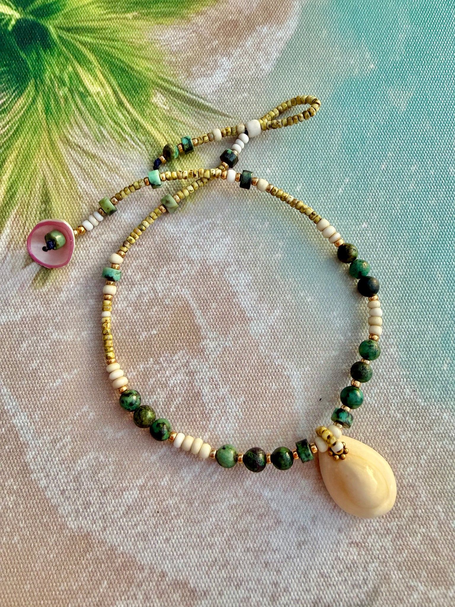 Cowrie Shell Stone Seed Bead Anklet