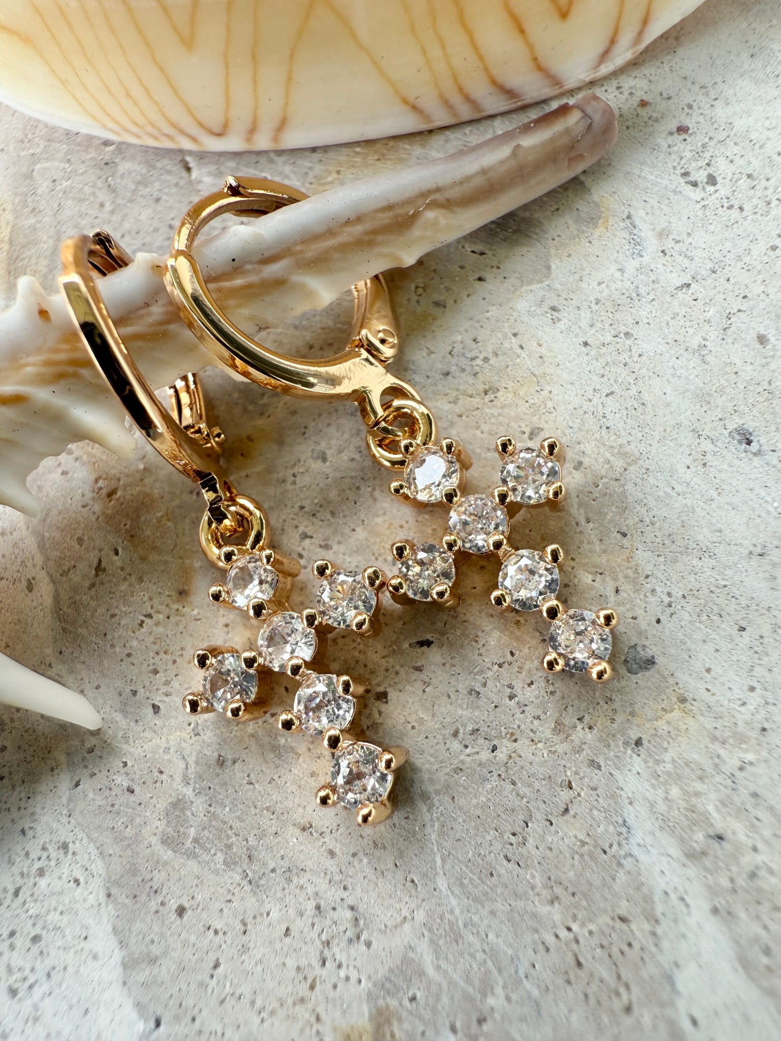 Gold Crystal Cross Earrings