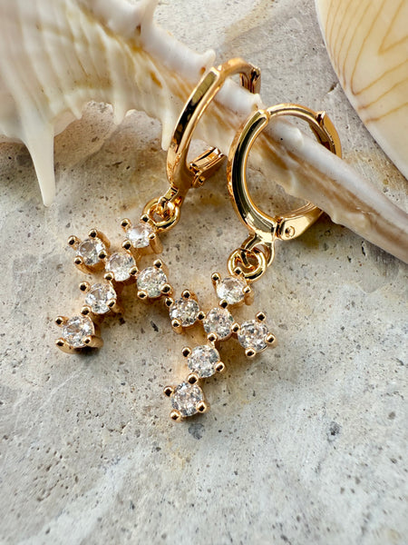 Gold Crystal Cross Earrings