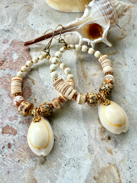 Island Cowrie Shell Beaded  Earrings