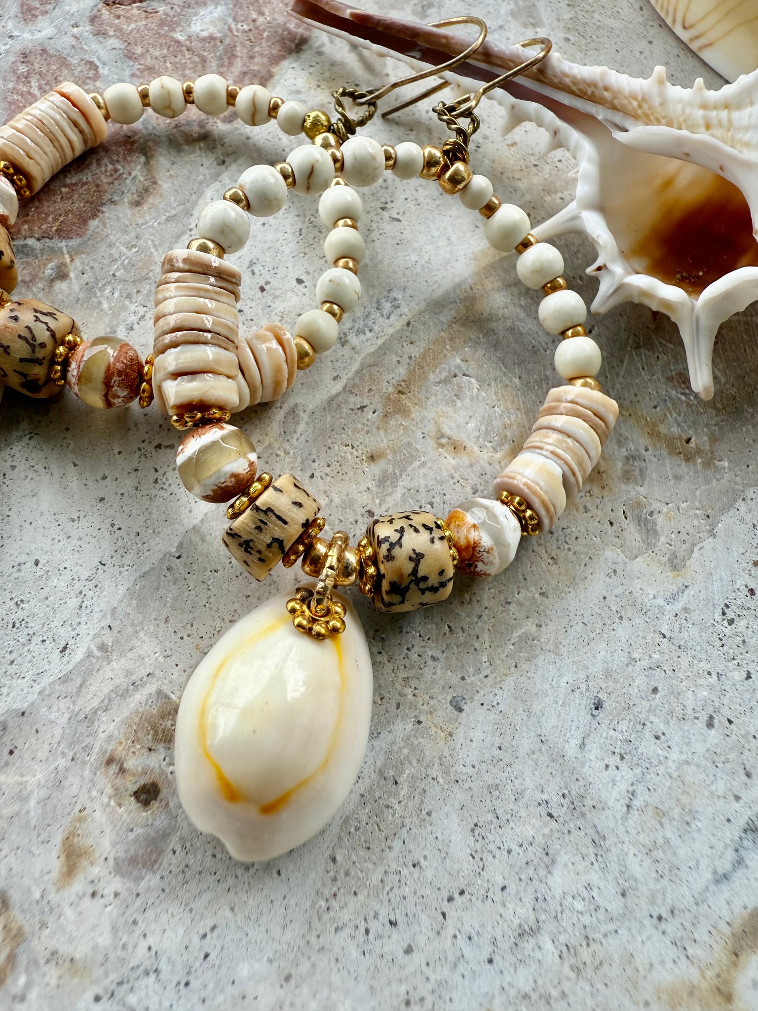 Island Cowrie Shell Beaded  Earrings