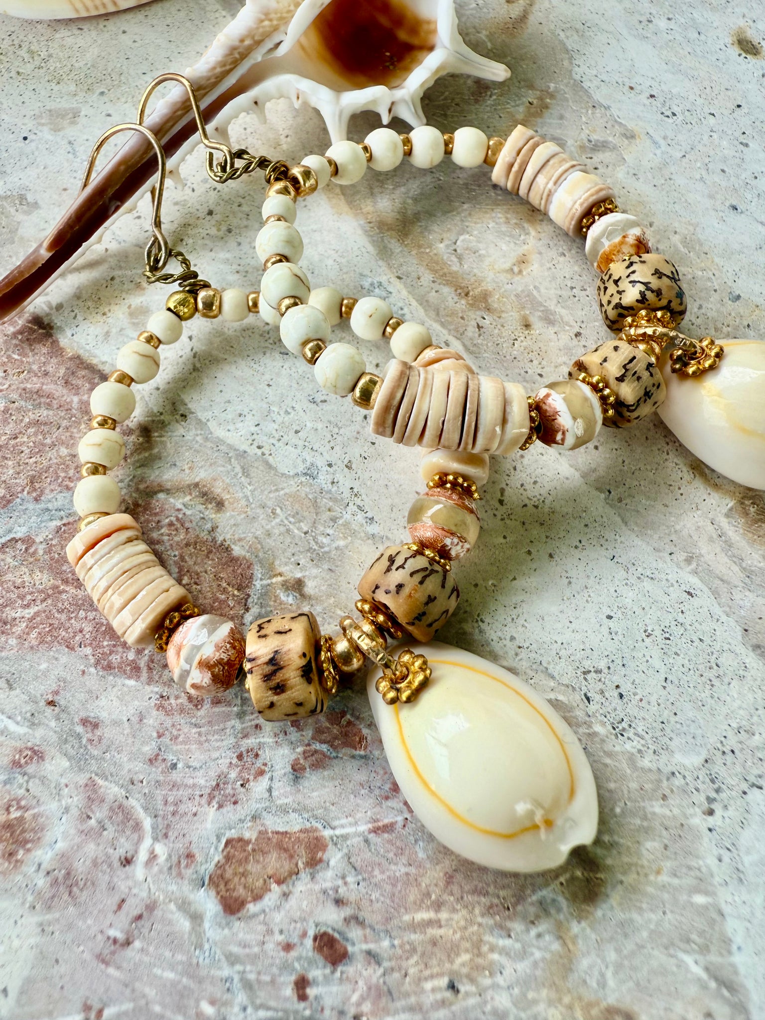 Island Cowrie Shell Beaded  Earrings