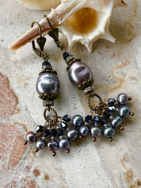 Antique Pearl Chandelier Crystal Earrings