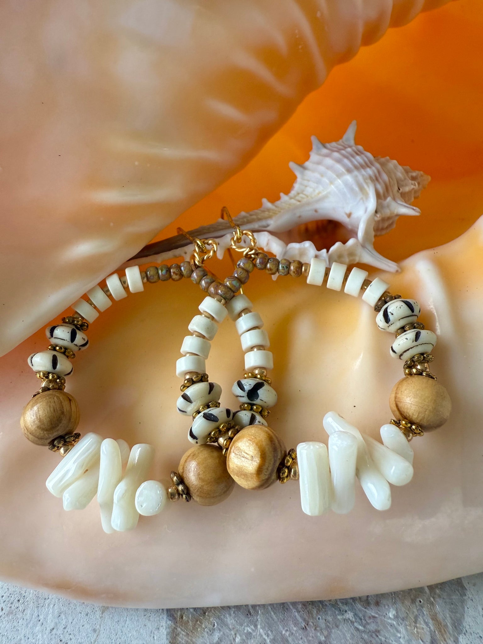 Boho Beach Coral Shell Earrings
