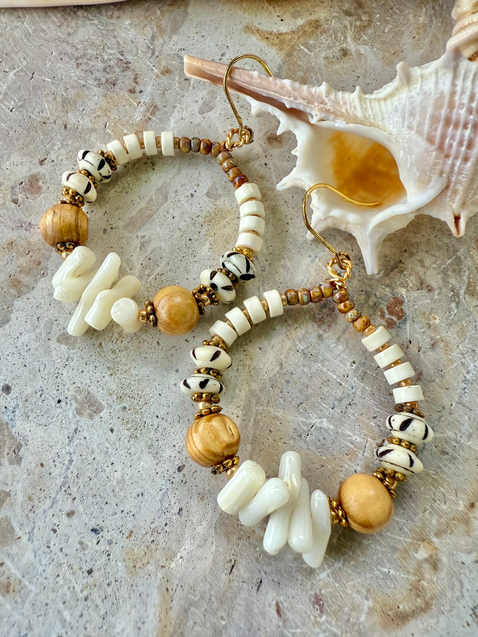 Boho Beach Coral Shell Earrings