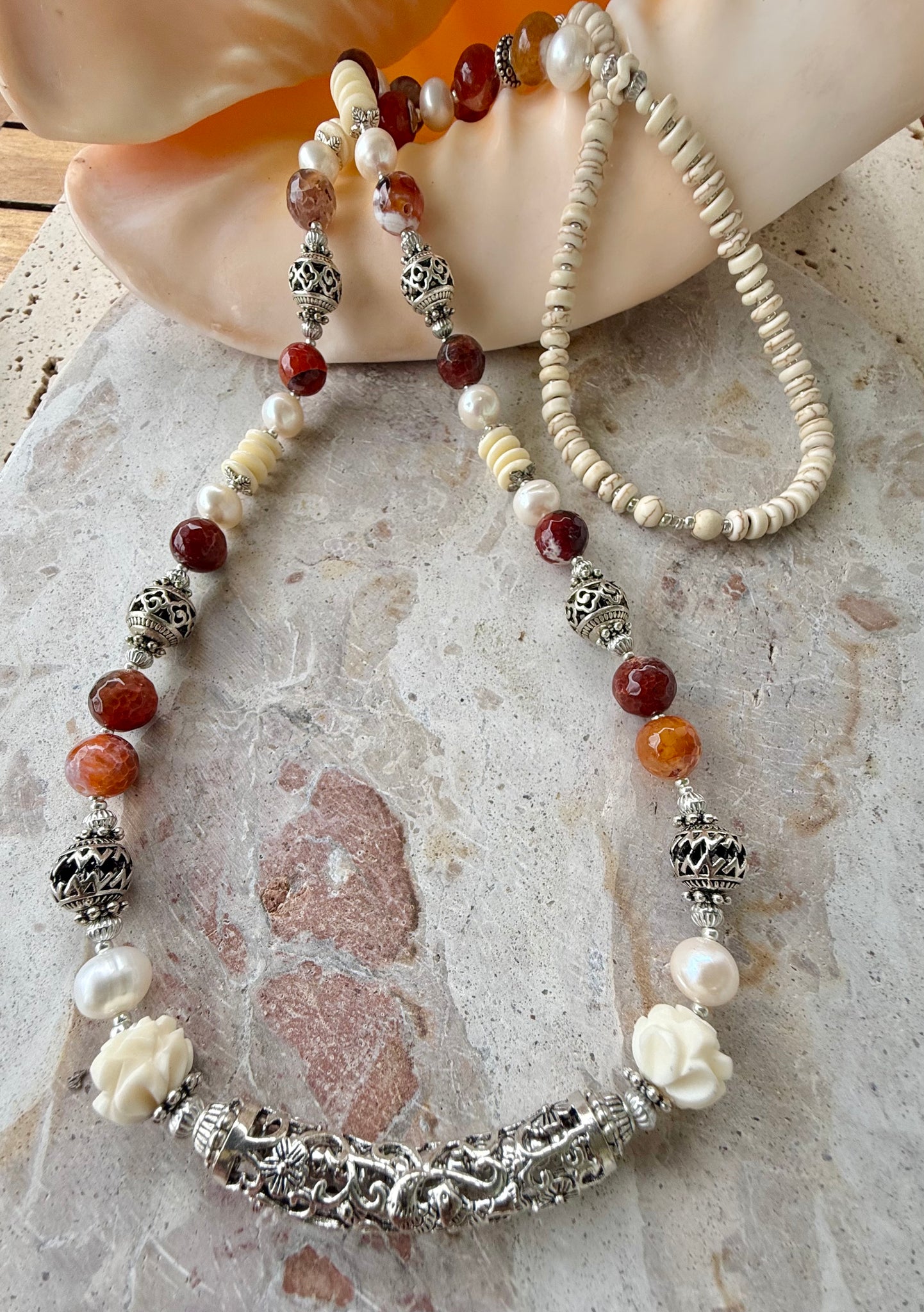 Bohemian Vintage Silver Stone Necklace