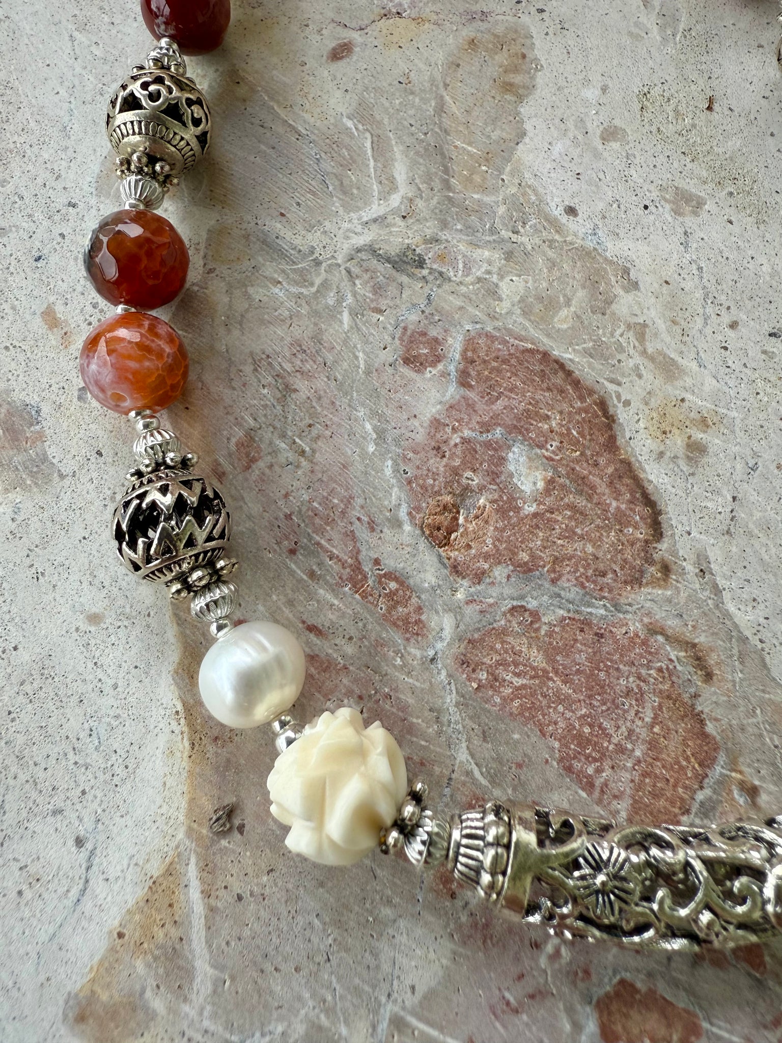 Bohemian Vintage Silver Stone Necklace