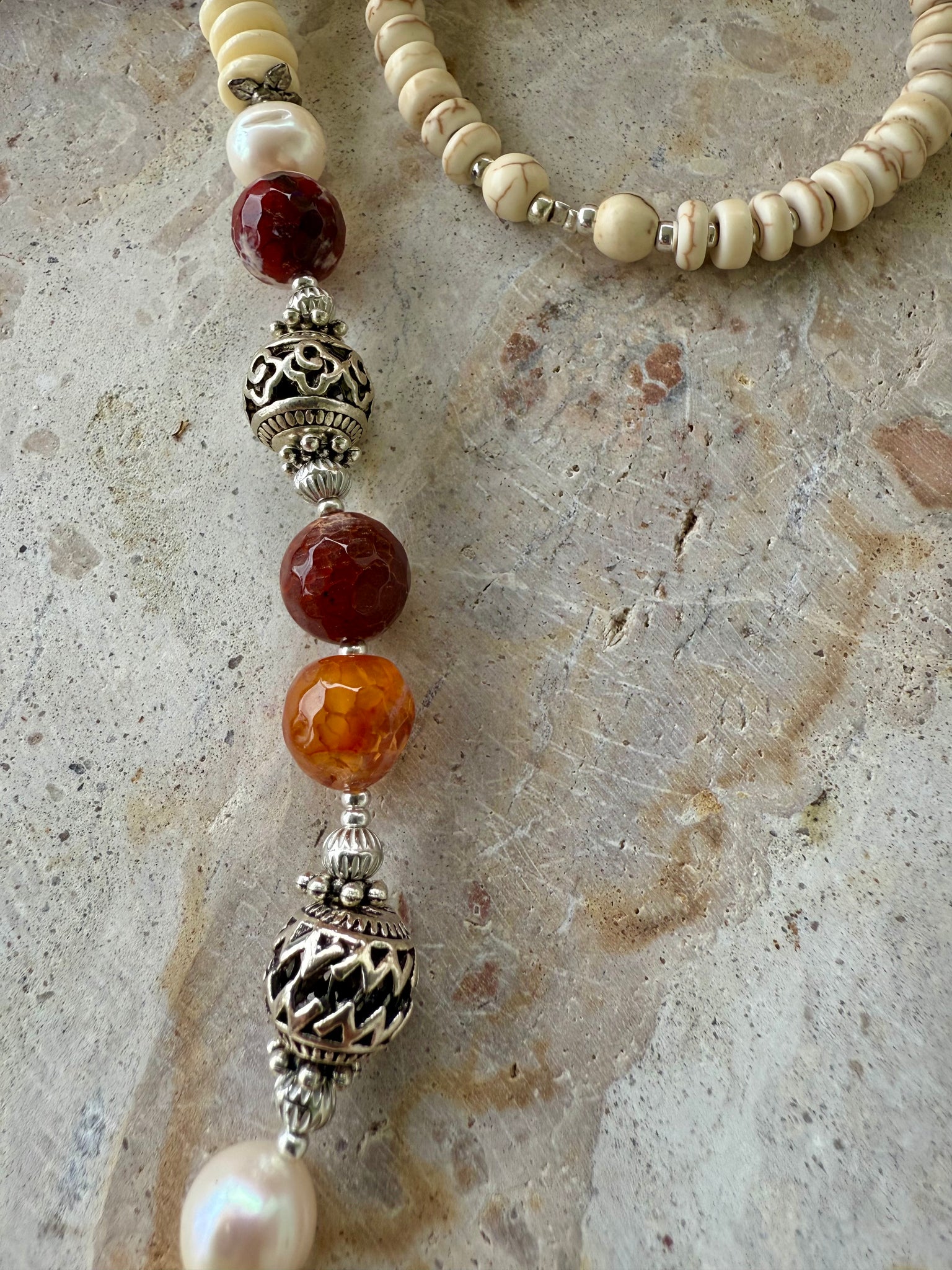 Bohemian Vintage Silver Stone Necklace