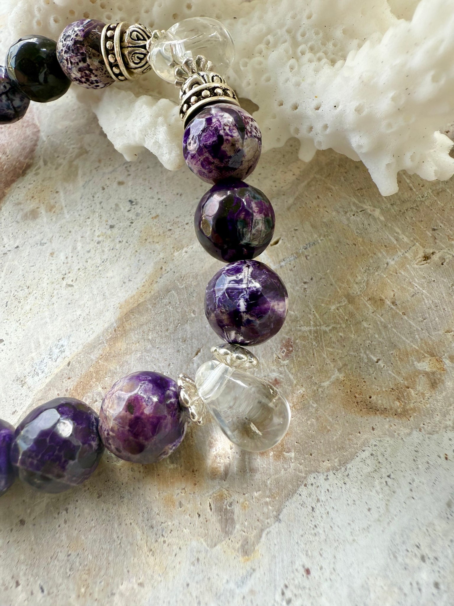 Amethyst Starfish Beaded Stone Silver Bracelet