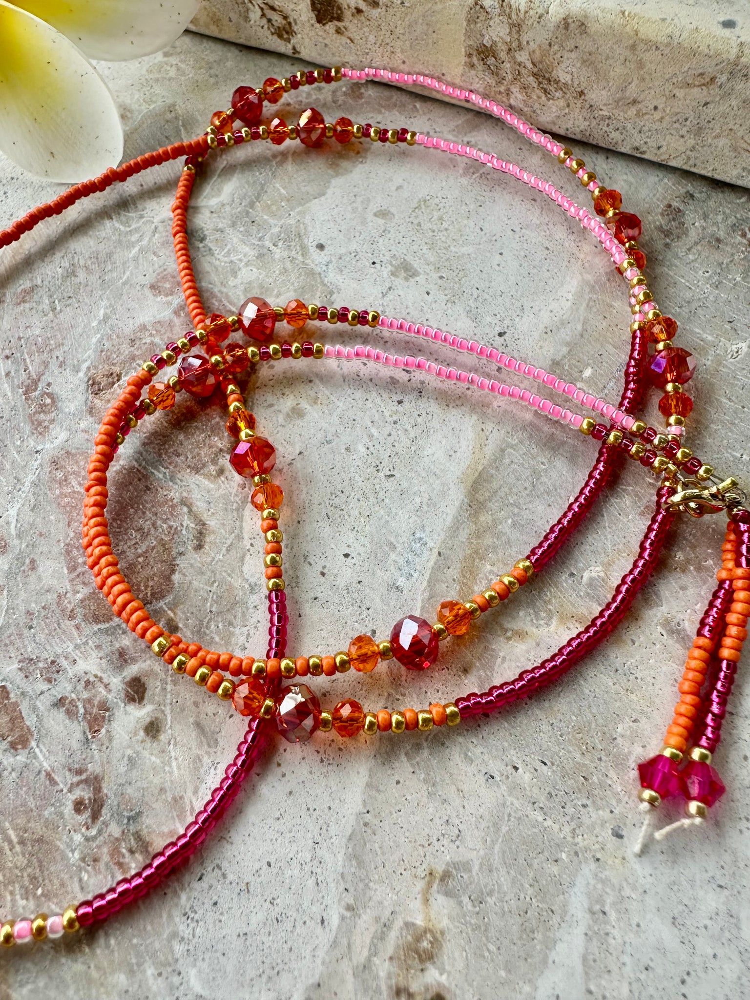 Pink Evil Eye Seed Bead Necklace