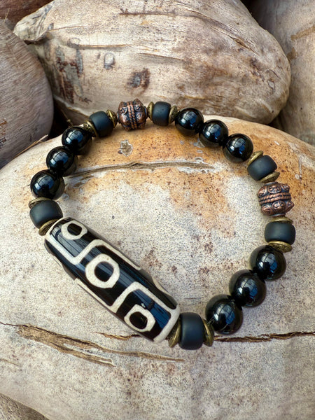 Mens Tibetan Three Eye Beaded Stone Bracelet