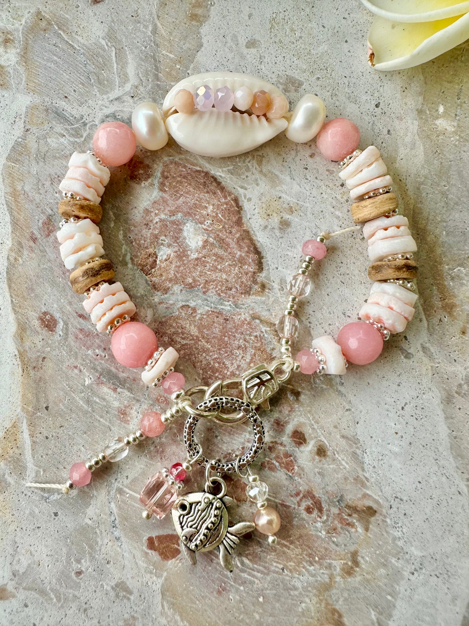 Pink Cowrie Shell Bracelet