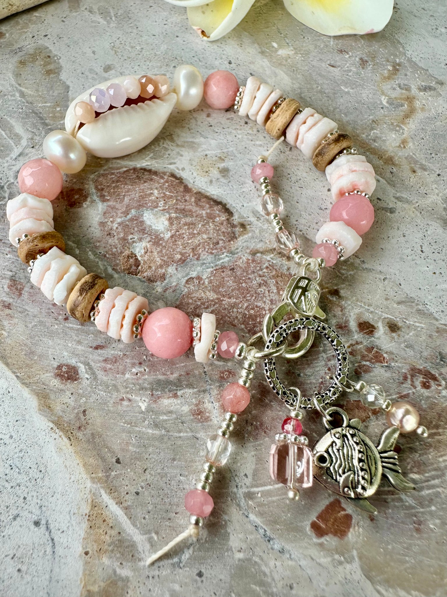 Pink Cowrie Shell Bracelet