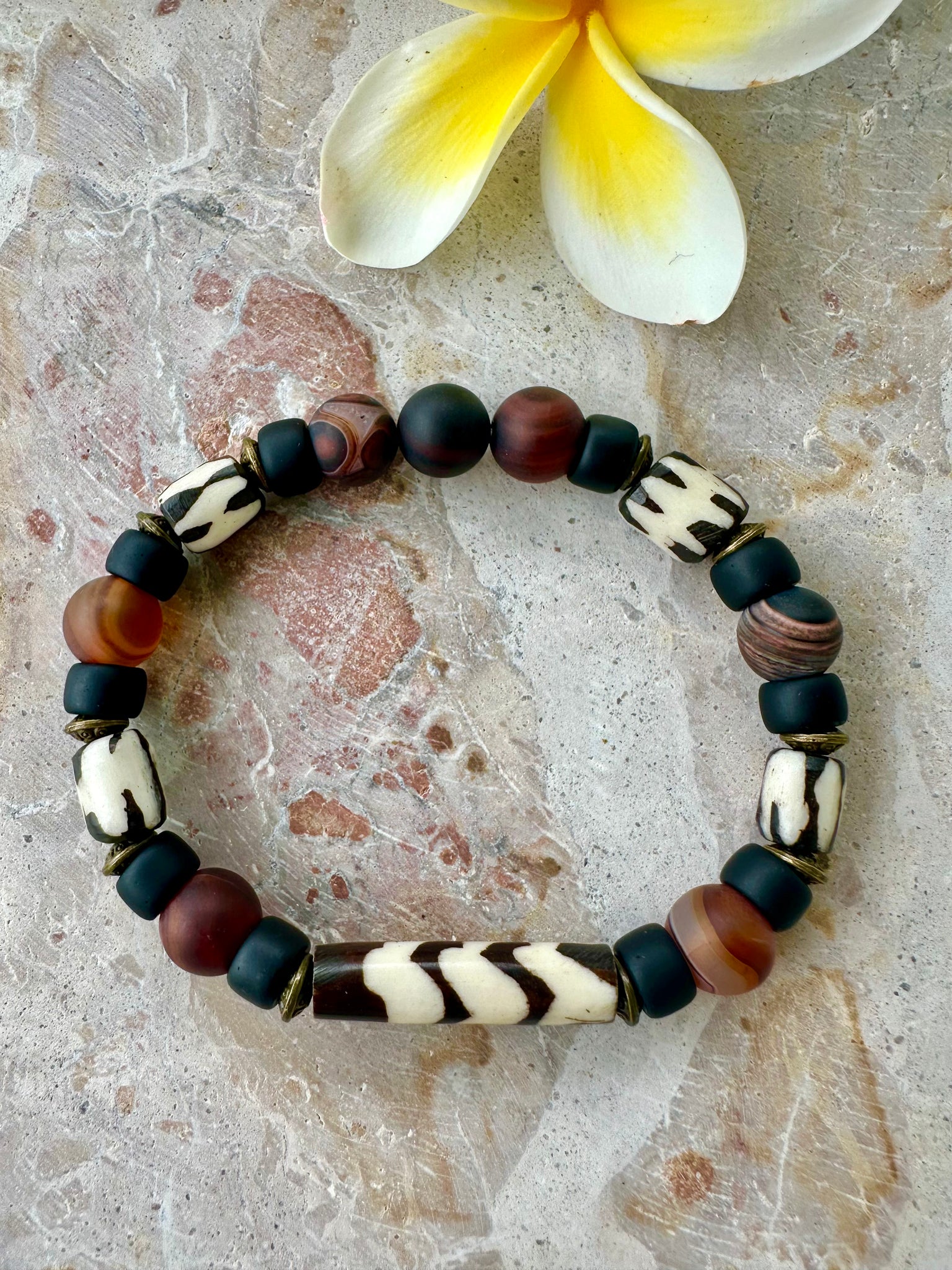 Mens Tribal Beaded Stone Bracelet