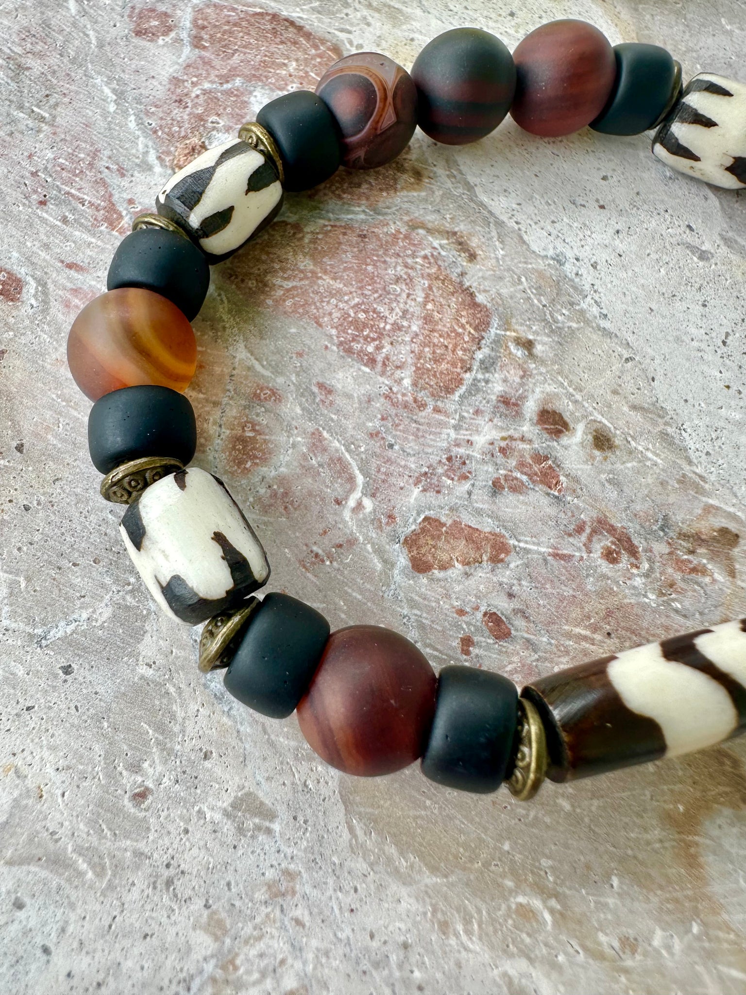 Mens Tribal Beaded Stone Bracelet