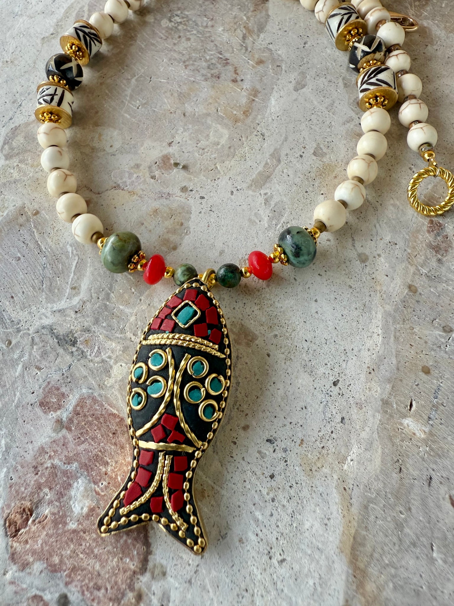Mediterranean Beaded Fish Necklace