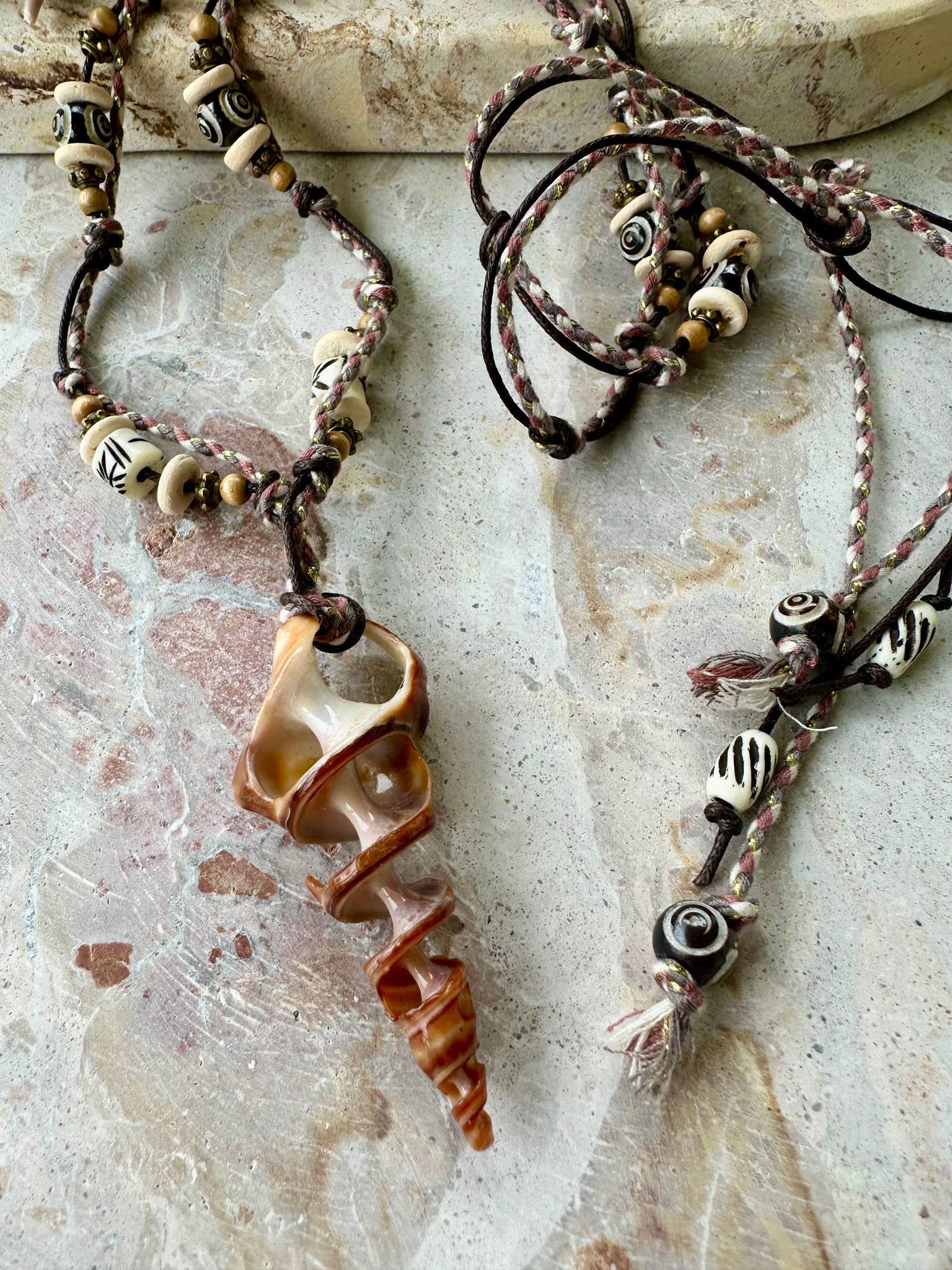 Knotted Beaded Stone Shell Necklace