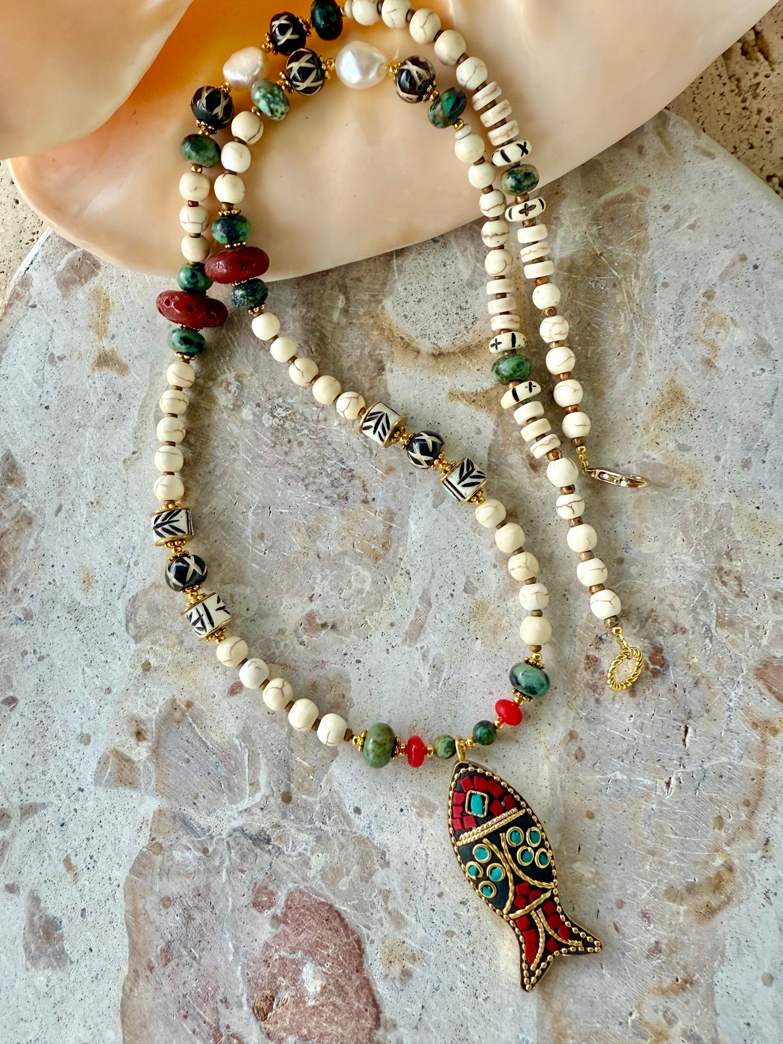 Mediterranean Beaded Fish Necklace