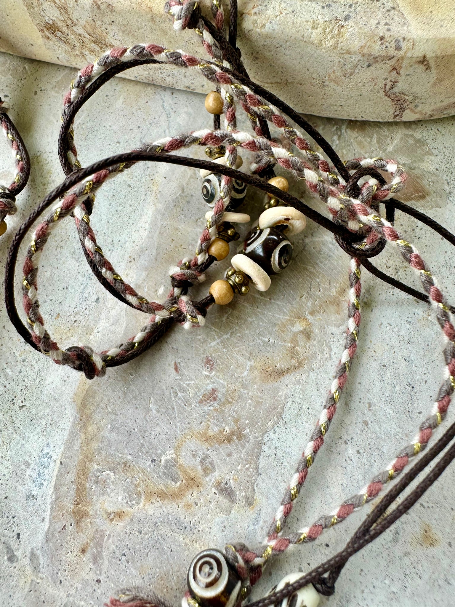 Knotted Beaded Stone Shell Necklace