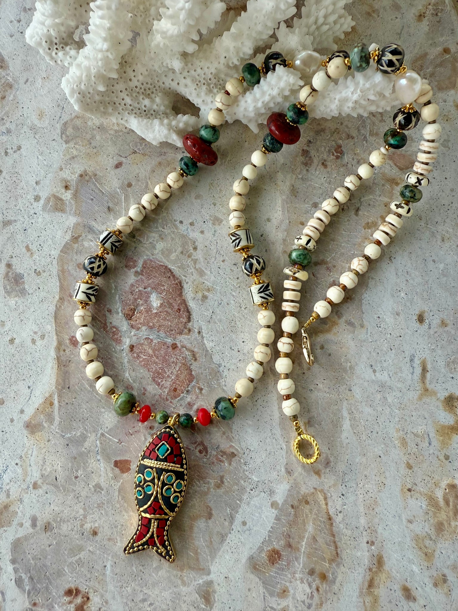 Mediterranean Beaded Fish Necklace