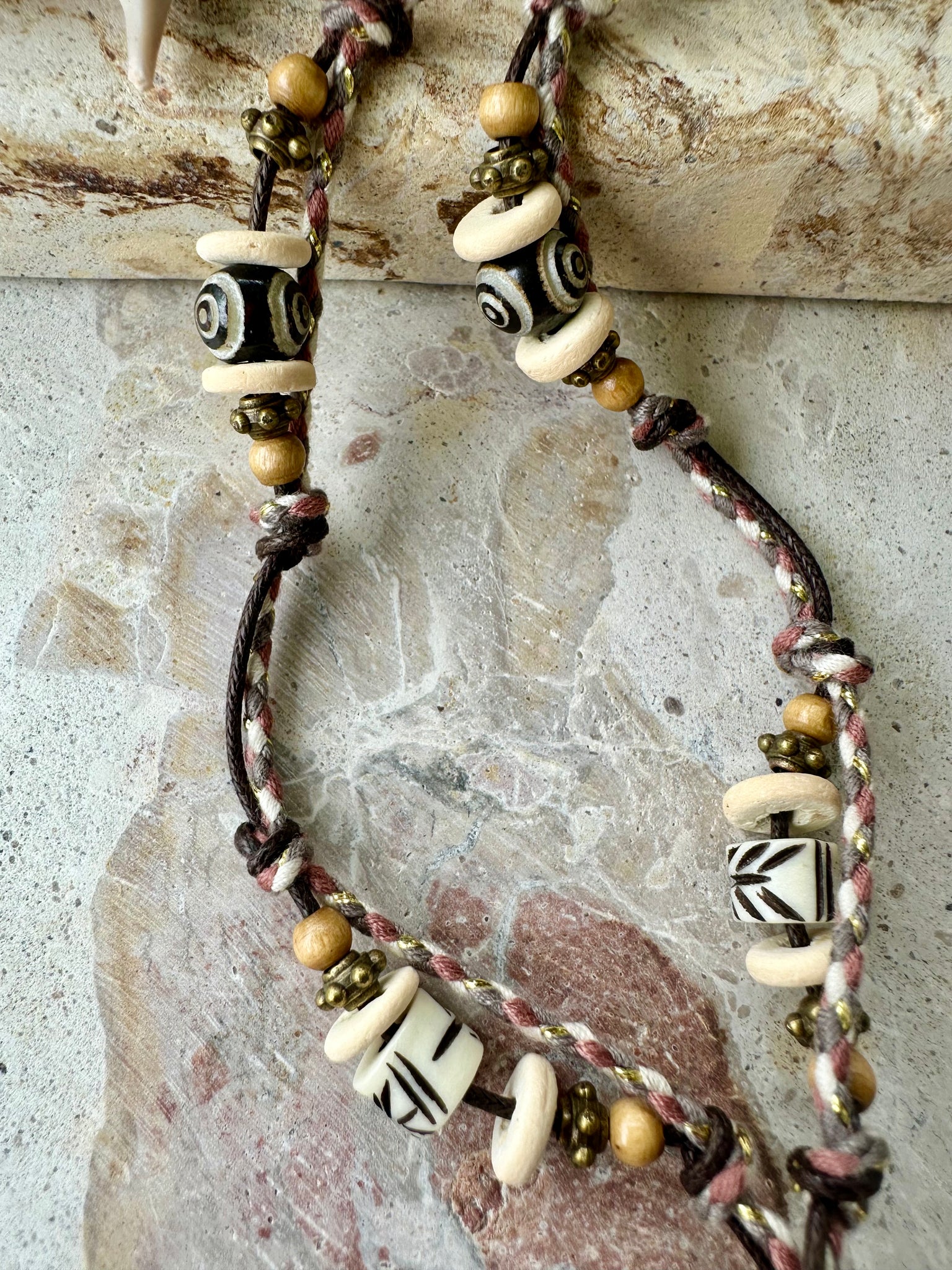 Knotted Beaded Stone Shell Necklace