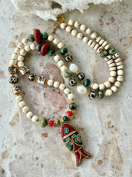 Mediterranean Beaded Fish Necklace