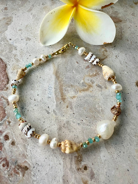 Shell Seed Bead Pearl Bracelet