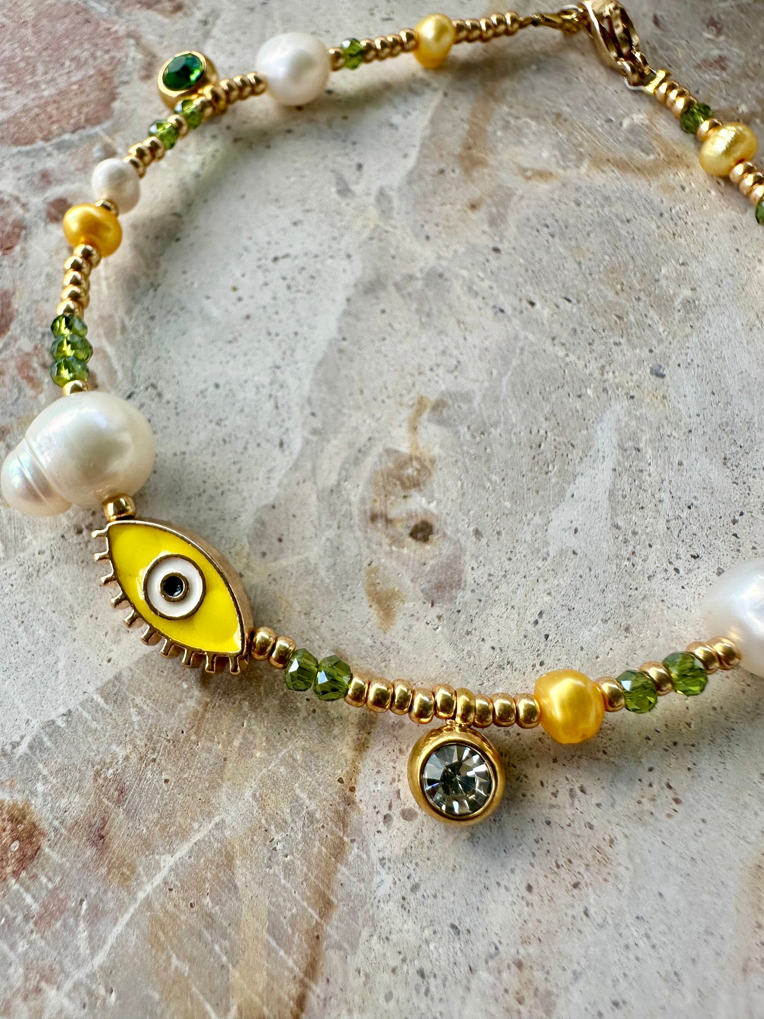 Evil Eye Seed Bead Pearl Bracelet