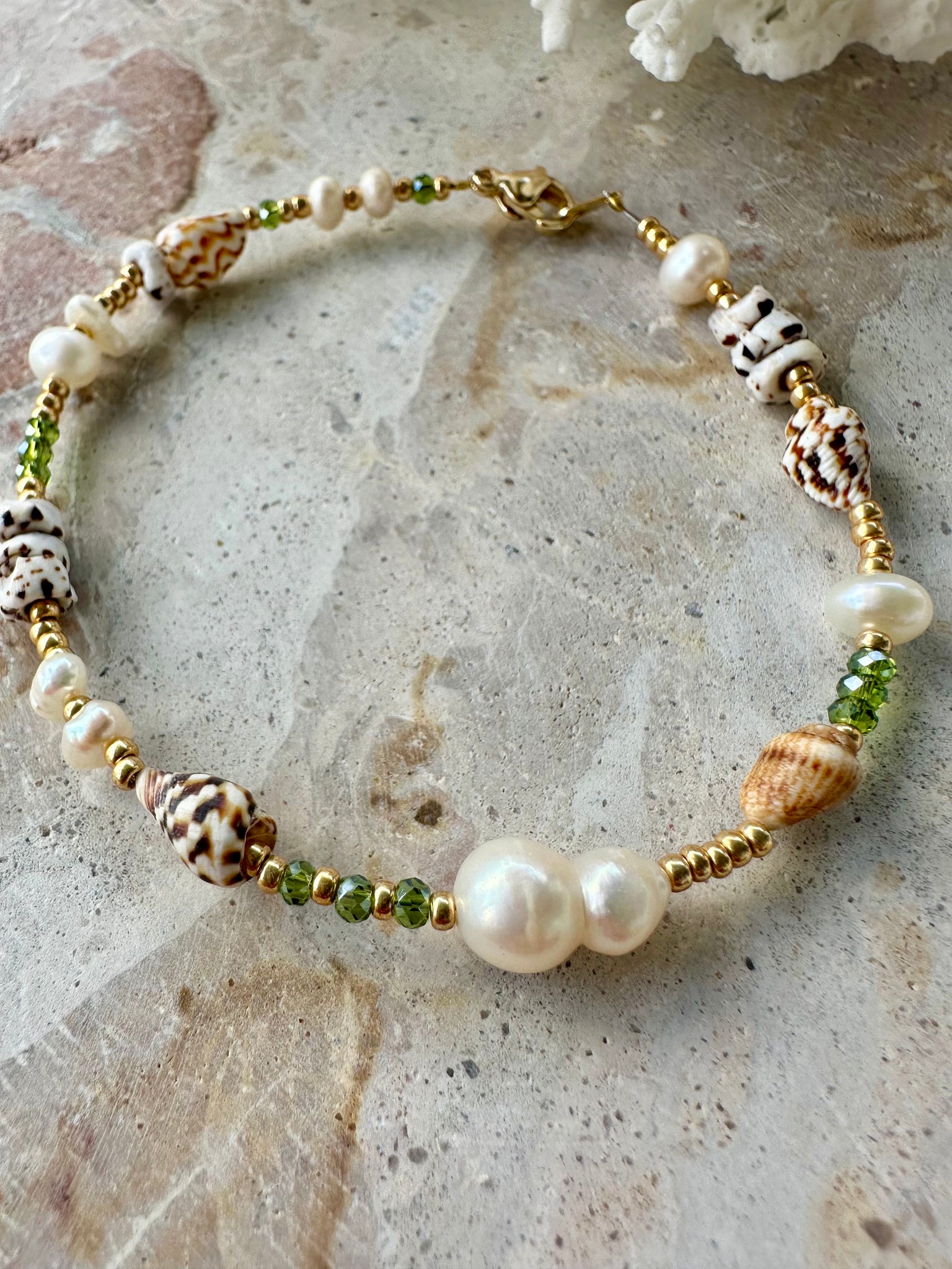 Shell Seed Bead Pearl Bracelet