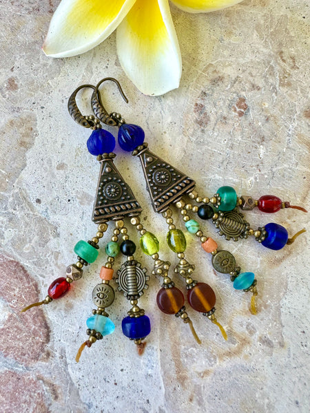 Vintage Tibetan Glass Stone Earrings