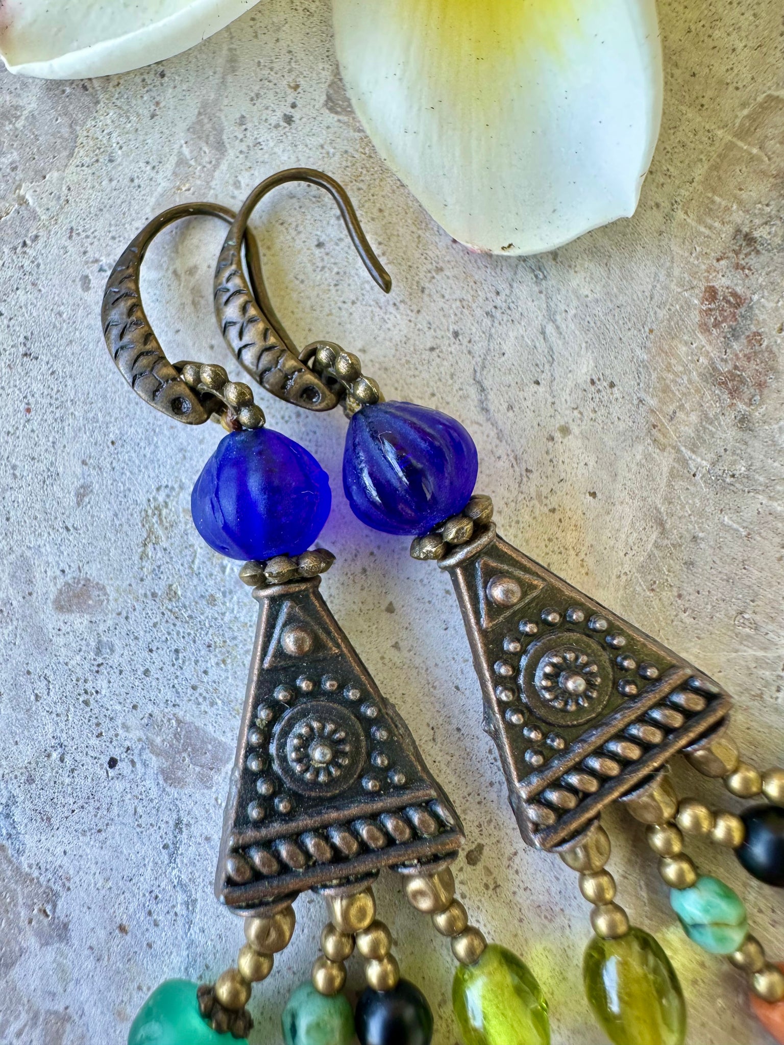 Vintage Tibetan Glass Stone Earrings