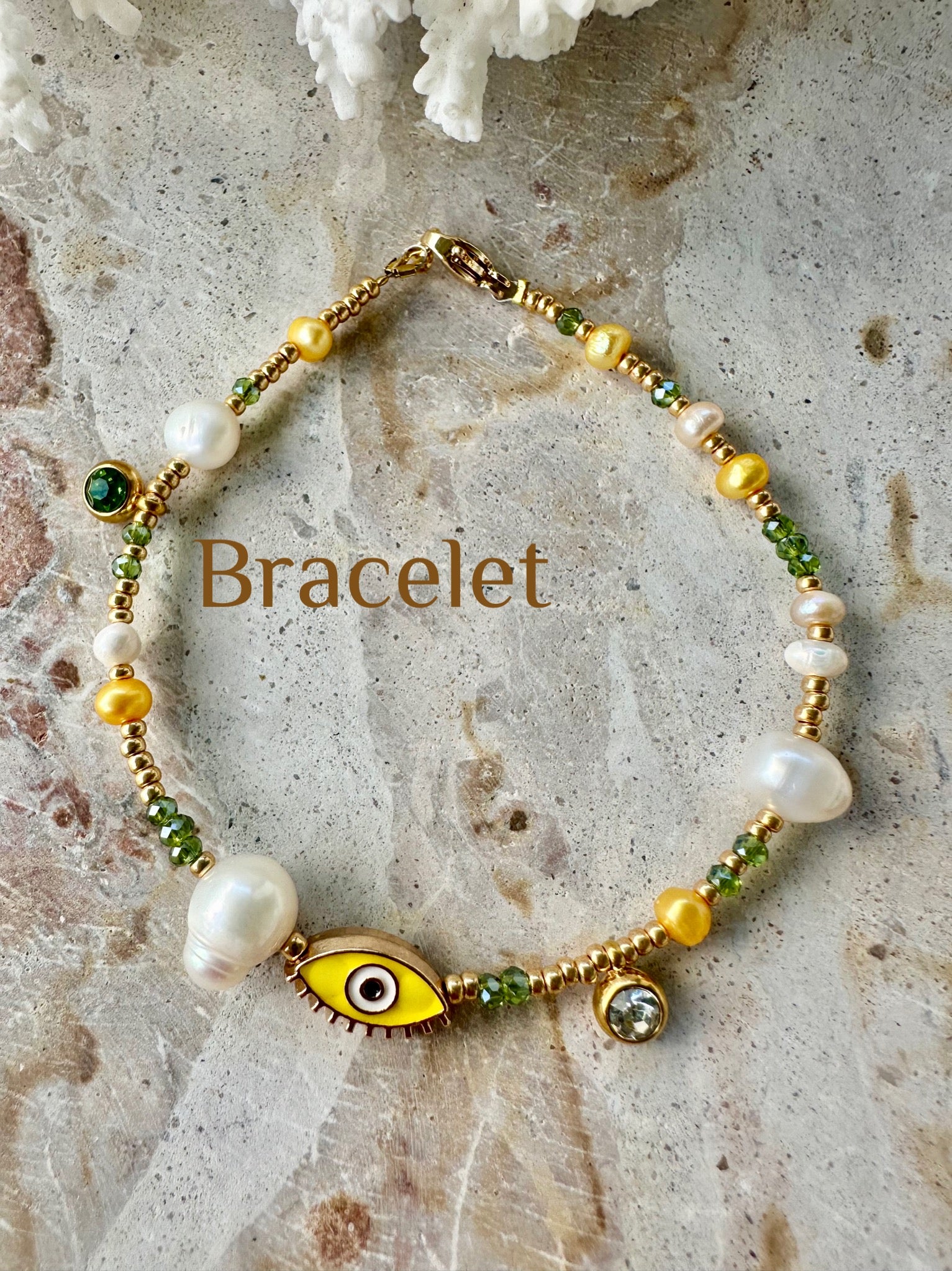 Evil Eye Seed Bead Pearl Bracelet