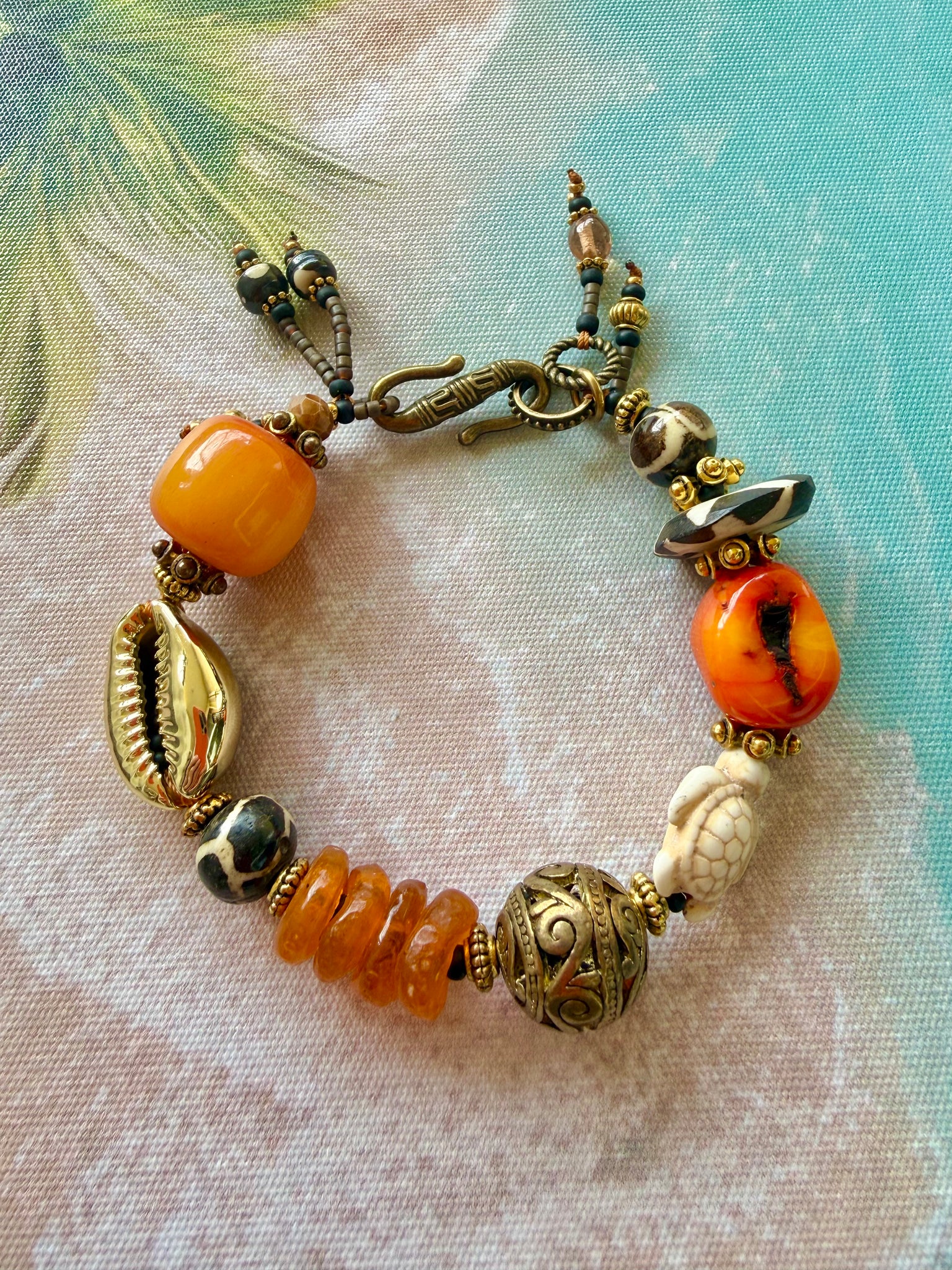 Gold Cowrie Shell & Turtle Beach Bracelet