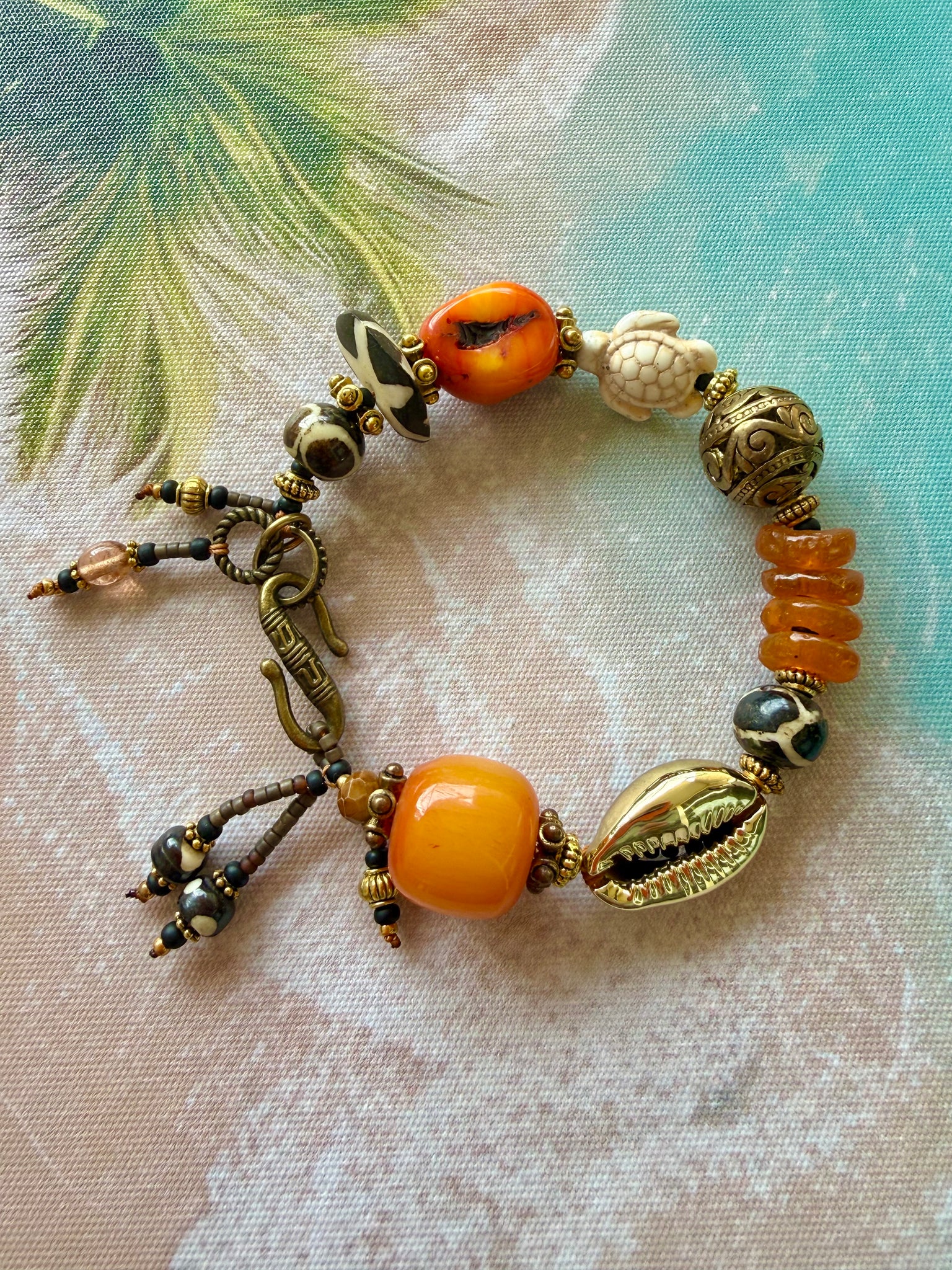 Gold Cowrie Shell & Turtle Beach Bracelet