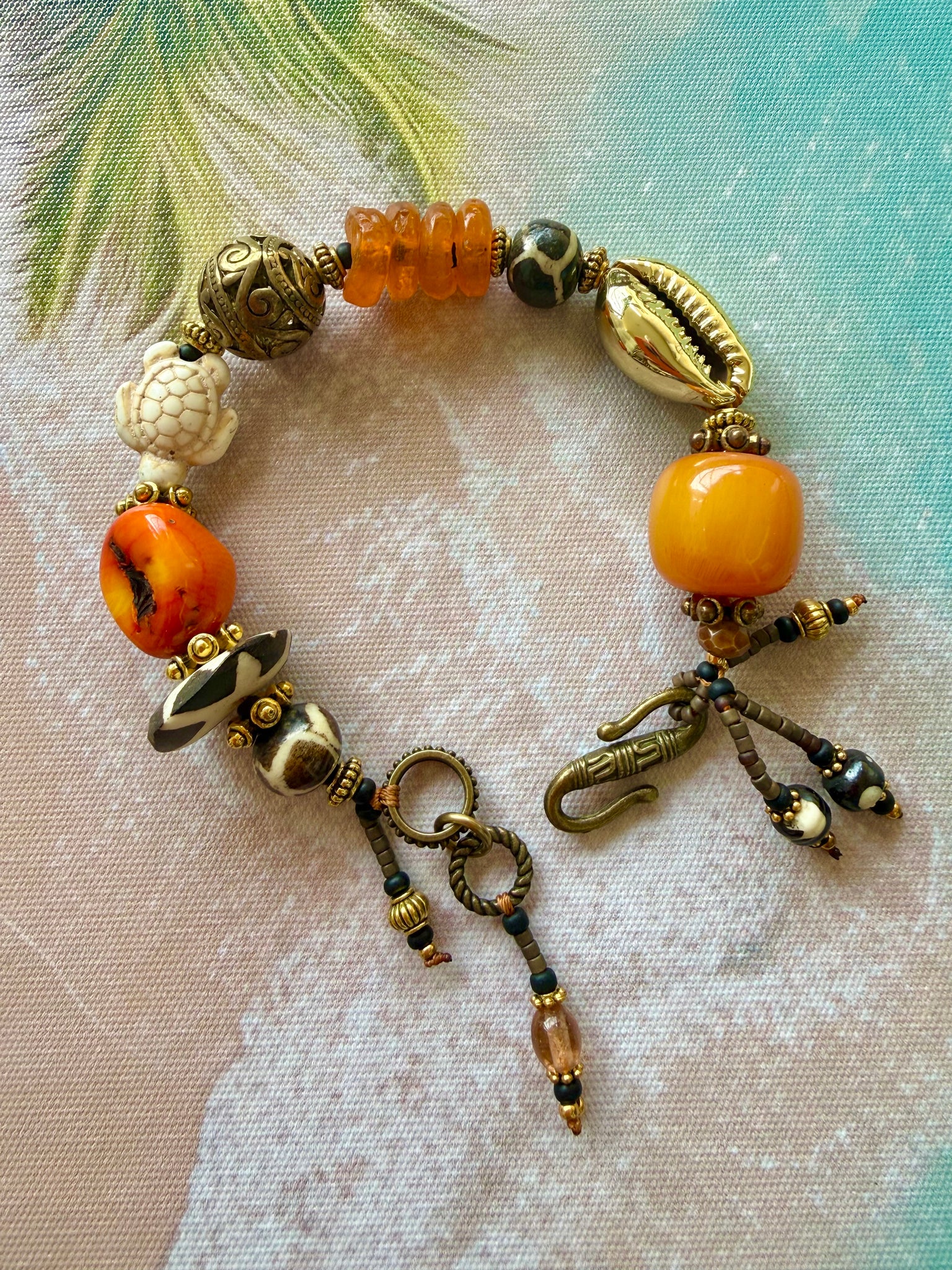 Gold Cowrie Shell & Turtle Beach Bracelet