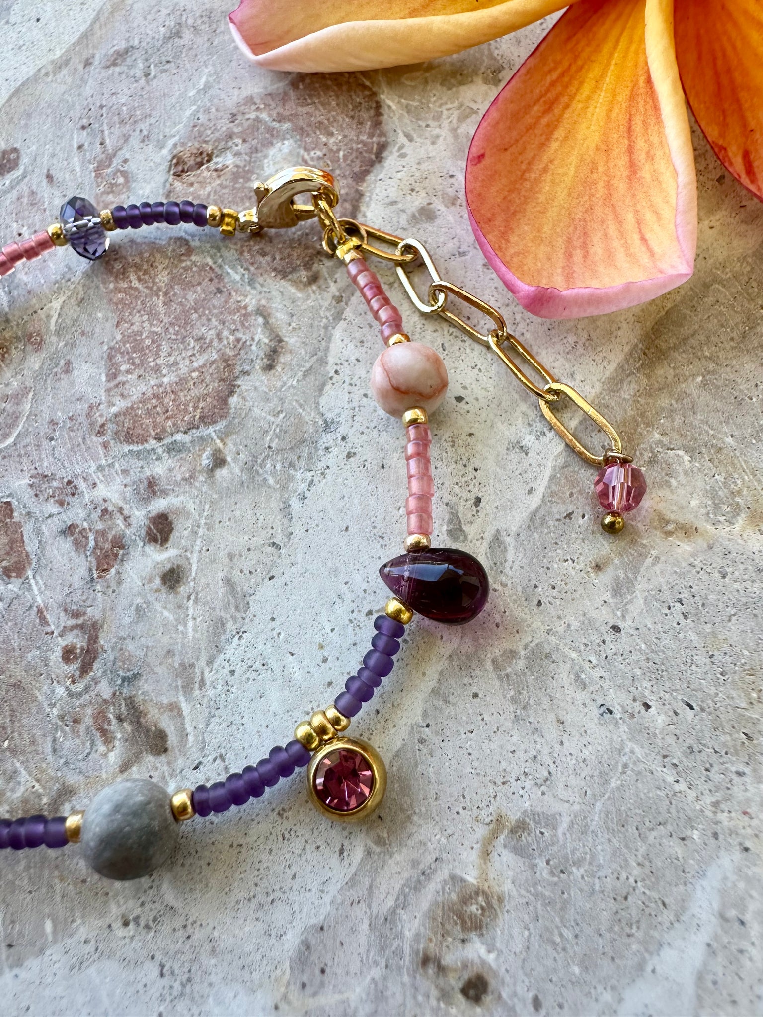 Purple Crystal Seed Bead Bracelet