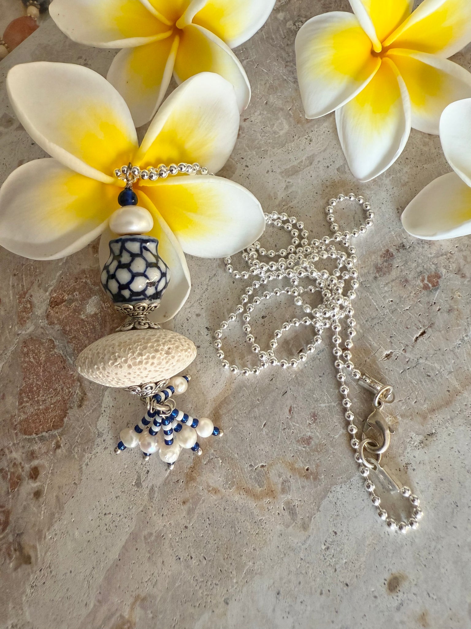 Blue And White Coral Shell Necklace