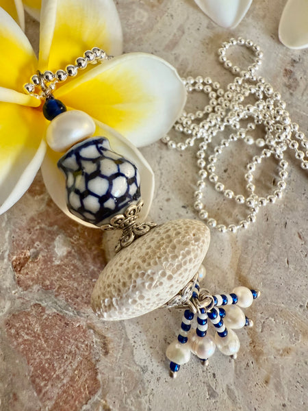 Blue And White Coral Shell Necklace