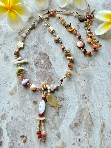 Shell Beaded Knotted Stone Necklace