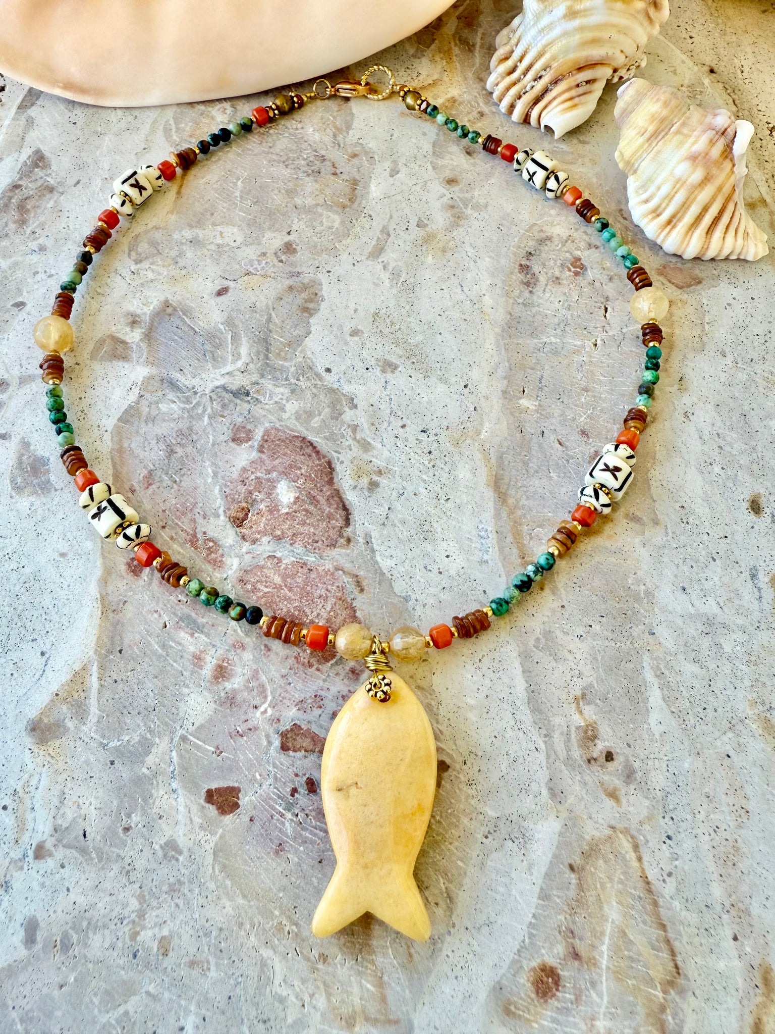 Sun-Kissed Shell Beaded Turquoise Necklace