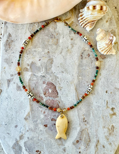 Sun-Kissed Shell Beaded Turquoise Necklace
