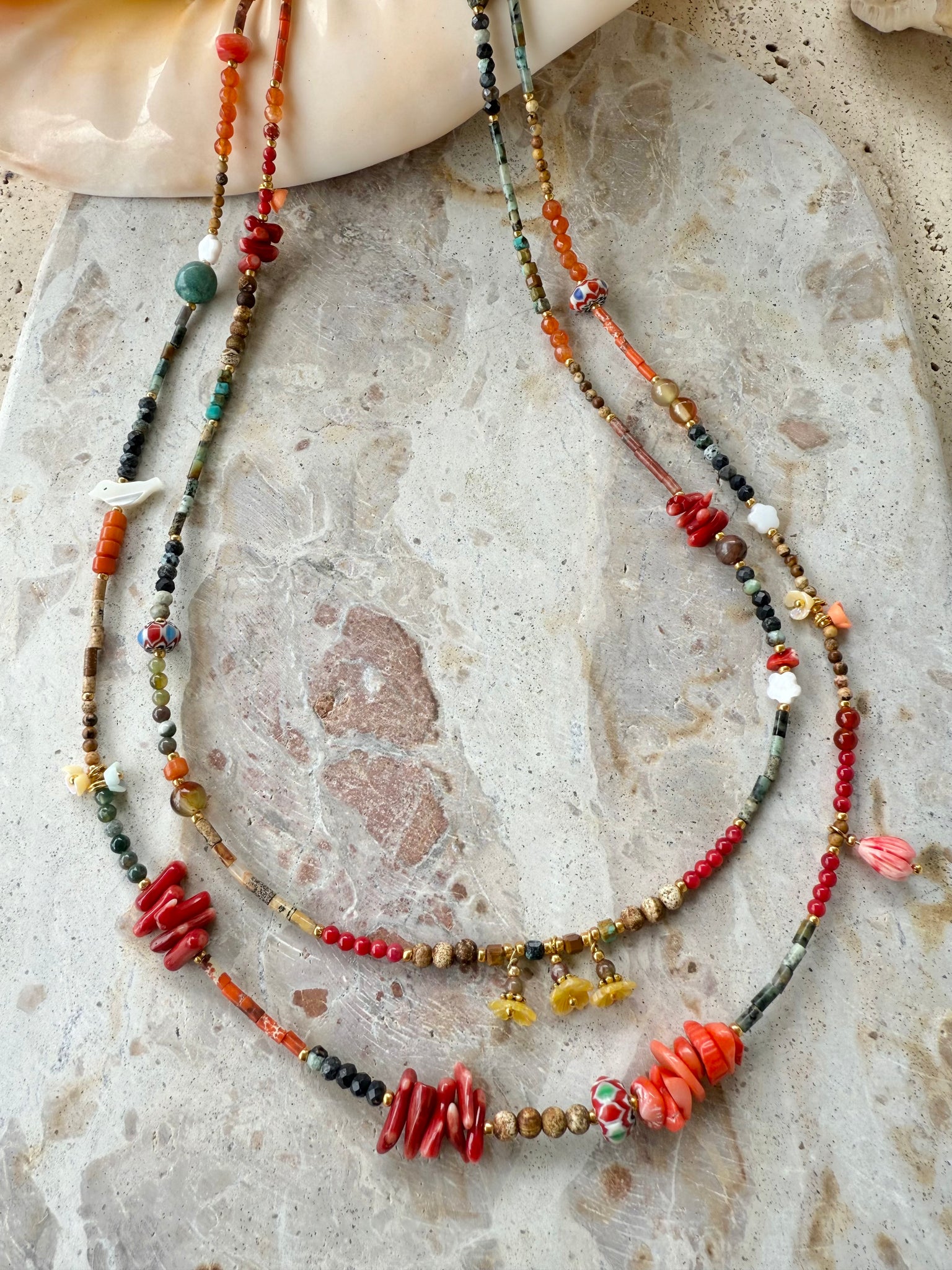 Red Coral Turquoise Stone Necklace