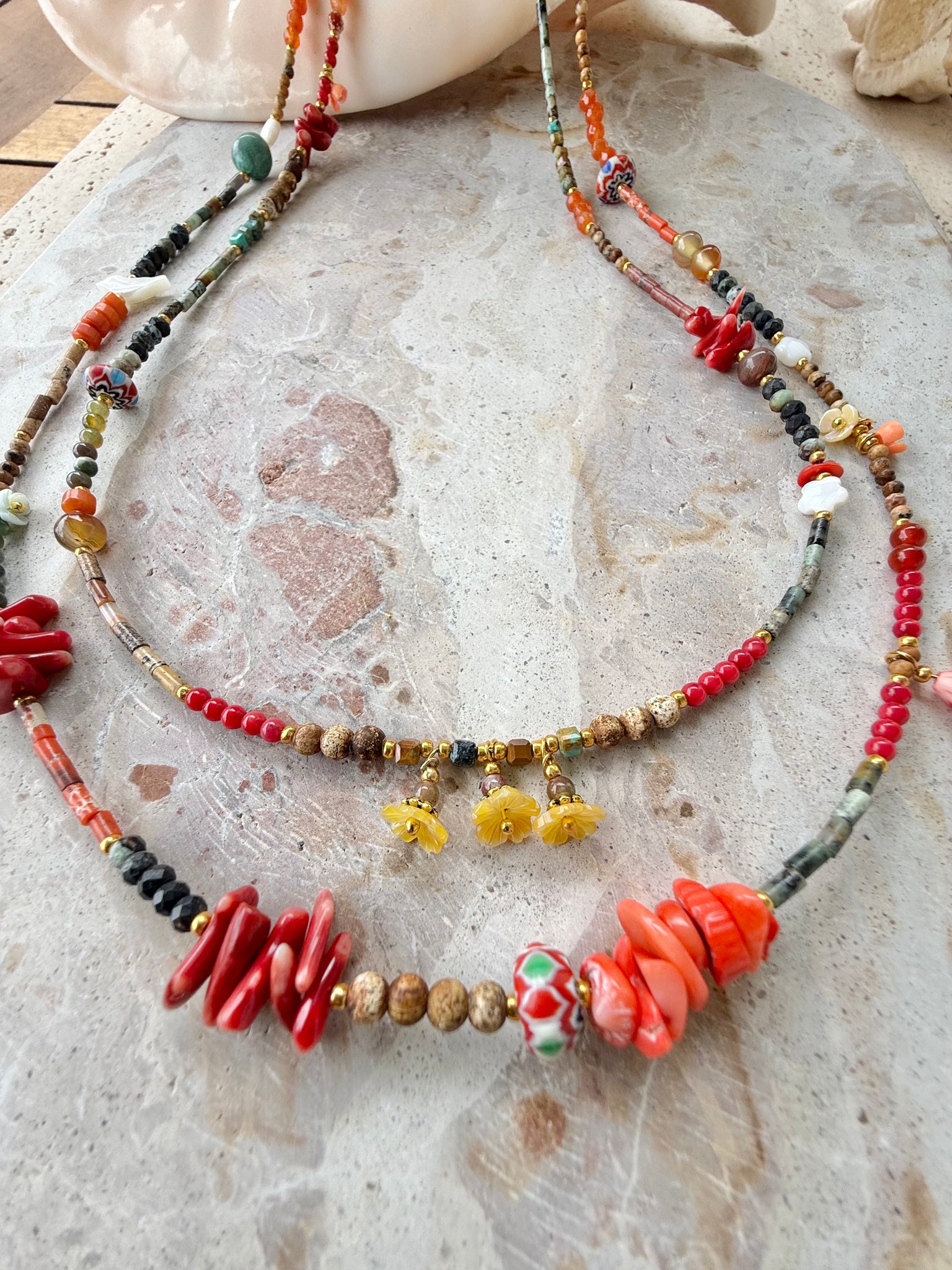 Red Coral Turquoise Stone Necklace
