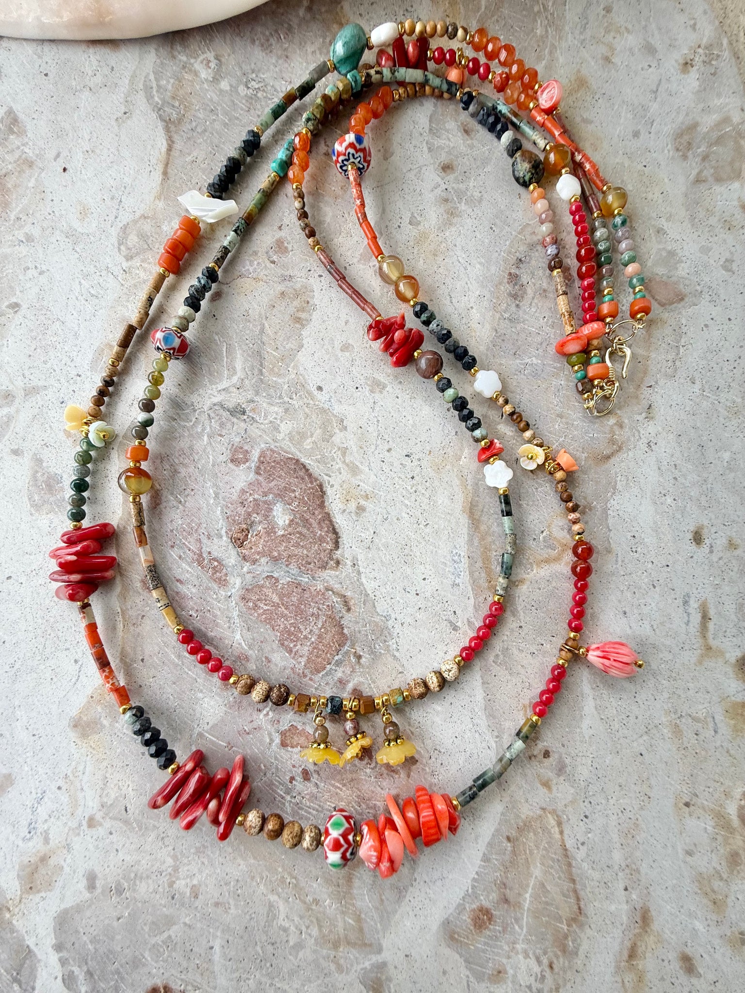 Red Coral Turquoise Stone Necklace
