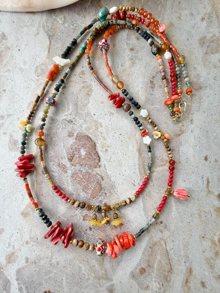 Red Coral Turquoise Stone Necklace