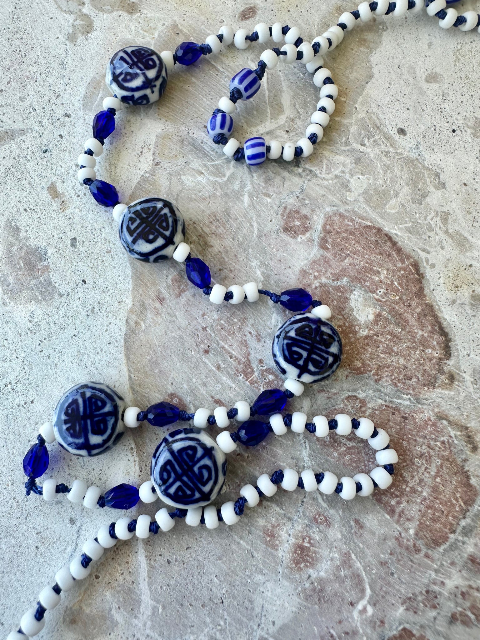 Seed Bead Blue White Necklace