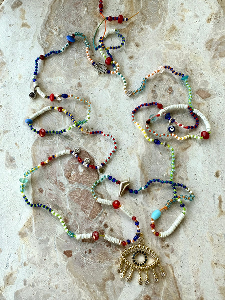 Evil Eye Seed Bead Long Necklace