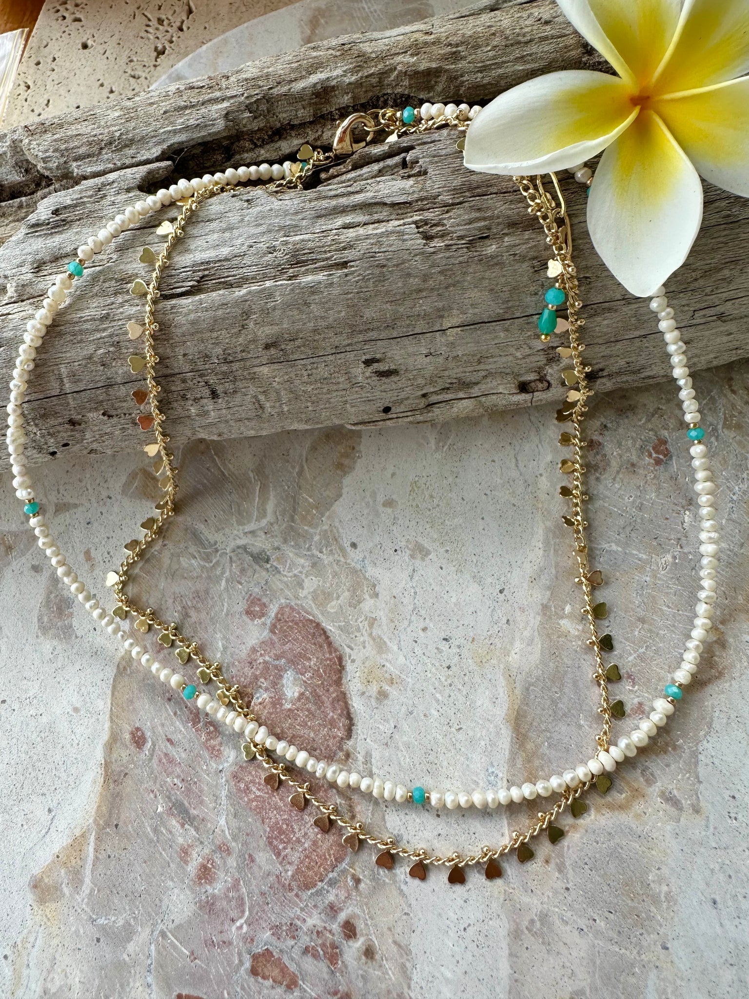 Boho Beaded Pearl Heart Necklace